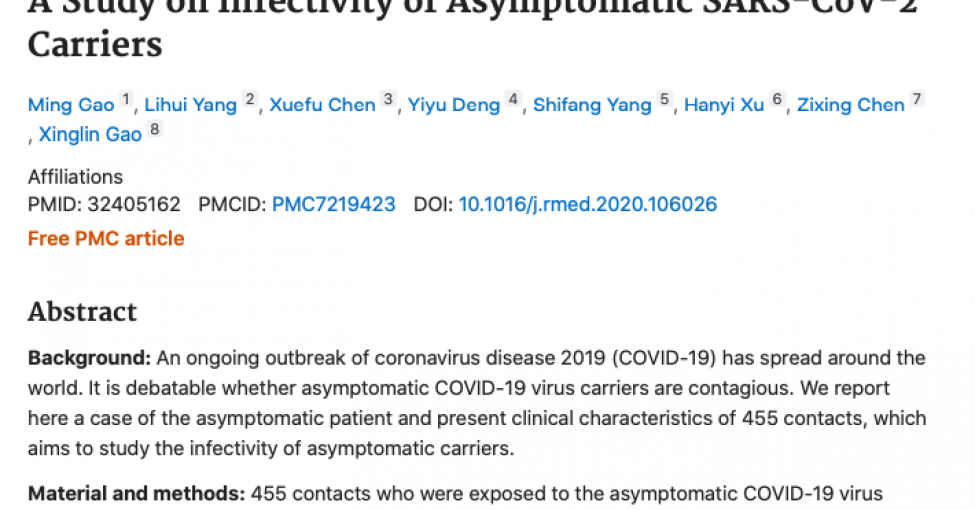 STUDY: ASYMPTOMATIC COVID-19 NON CONTAGIOUS